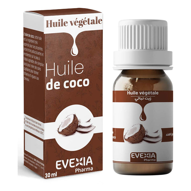 Huile Végétale de Coco – Peau Douce & Cheveux – 30ml, Huile de Coco, Nourrissante, Adoucissante, Protectrice, Brillance & Vigueur Cheveux, Émolliente