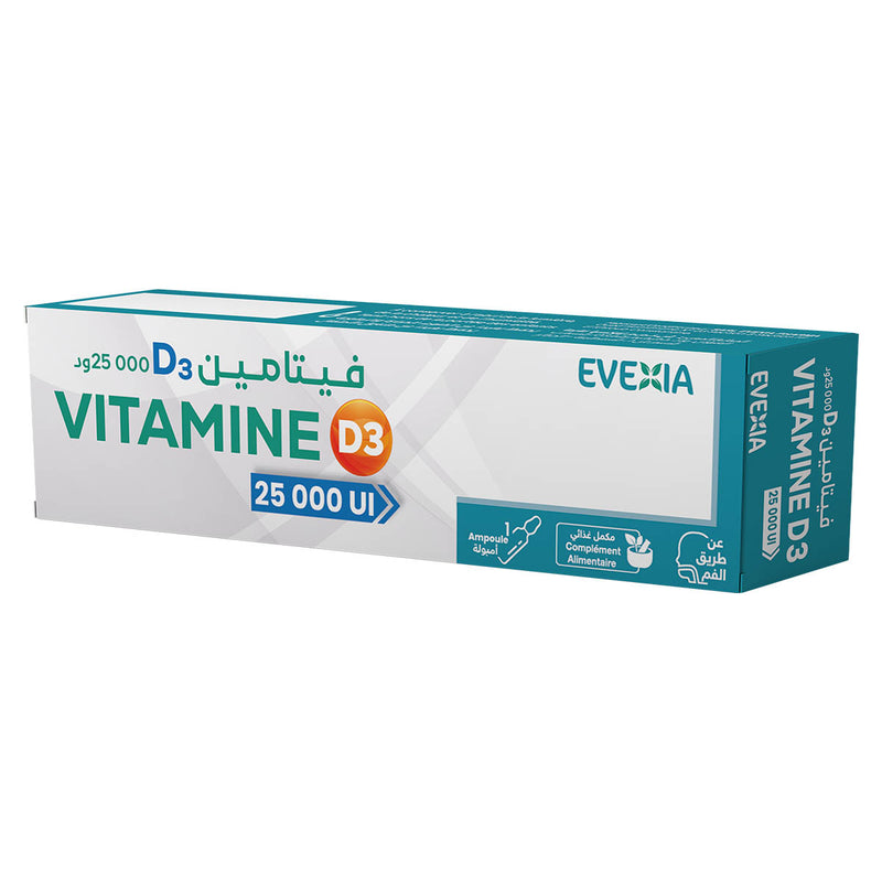 Vitamine D3 25 000 UI Ampoules – Os & Immunité – Buvable, Vitamine D3 Cholécalciférol, Absorption du Calcium, Minéralisation Osseuse, Dents, Muscles, Défenses Naturelles, Adultes & Enfants