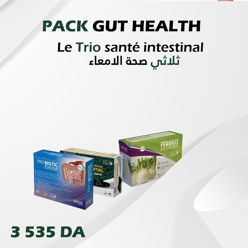 Pack Gut Health – Détox & Confort Intestinal – 3 Produits, Charbon Végétal, Fenouil & Probiotiques, Digestion, Ballonnements, Gaz, Flore Intestinale, Immunité