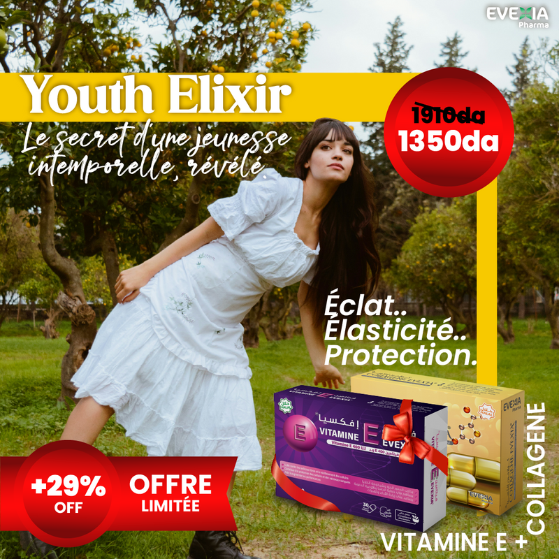 Pack Youth Elixir – Collagène & Vitamine E Anti-Âge, Collagène Marin Type I & Vitamine C, Peau, Confort Articulaire, Anti-Oxydant, Fermeté, Femme, Duo Gélules