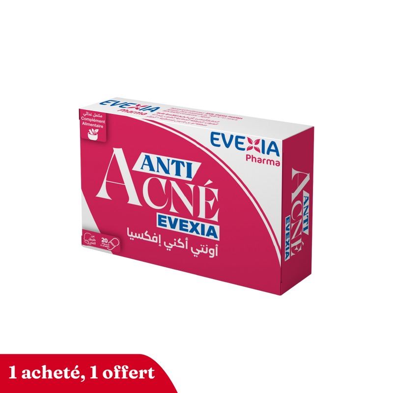 Anti Acné Evexia – Probiotiques pour une Peau Nette, Ferments Lactiques & Coenzyme Q10 50 mg, Équilibre Cutané, Défenses Naturelles, Anti-Oxydant, Adultes, 20 Gélules