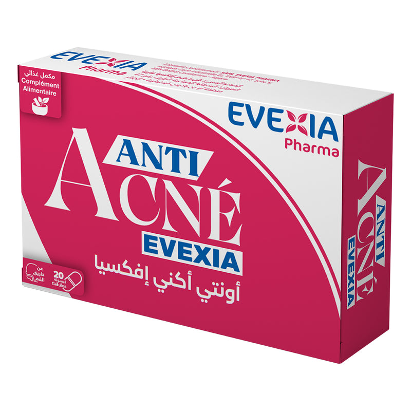 Anti Acné Evexia – Probiotiques pour une Peau Nette, Ferments Lactiques & Coenzyme Q10 50 mg, Équilibre Cutané, Défenses Naturelles, Anti-Oxydant, Adultes, 20 Gélules