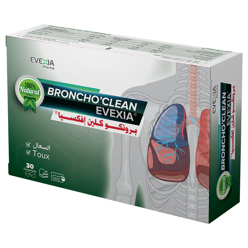 Broncho'Clean – Confort des Bronches & Respiration, Extraits de Plantes, Trikatu & Terminalia Bellirica, Voies Respiratoires, Expectorant, Décongestionnant, Gorge, Adultes, Boîte 30 Comprimés