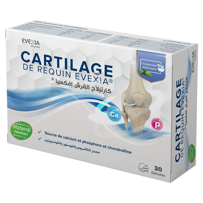 Cartilage de Requin – Os, Dents & Confort Articulaire, Cartilage de Requin 500 mg, Chondroïtine, Calcium & Vitamines B, Articulations, Cartilage, Métabolisme, Adultes