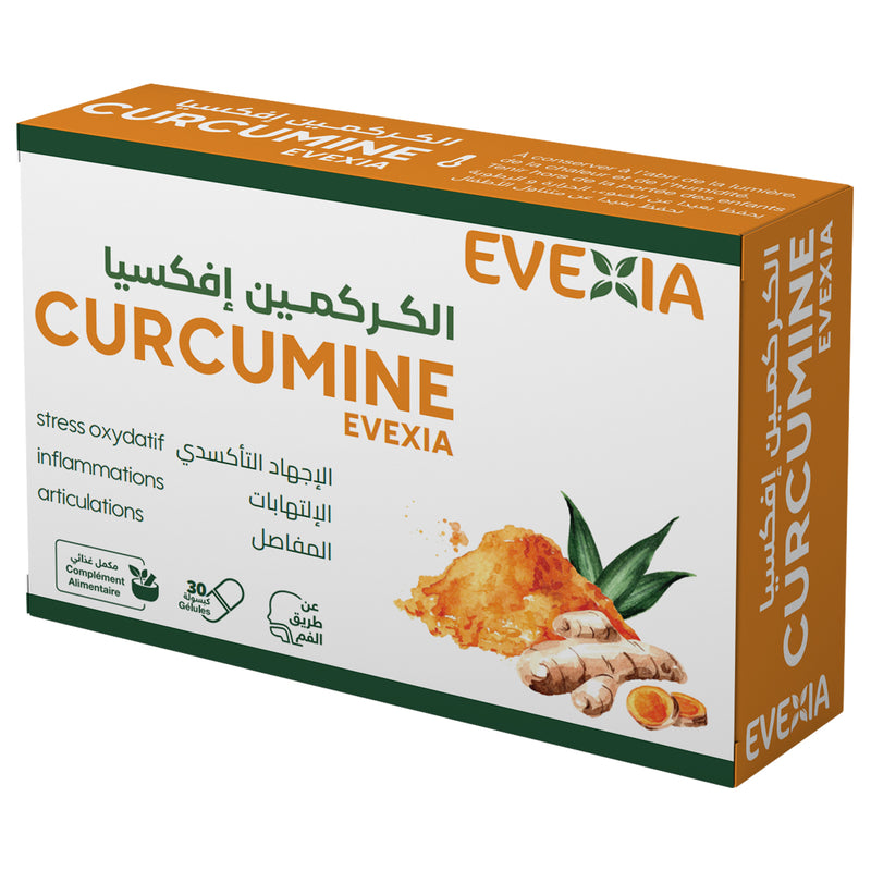 Curcumine Evexia – Confort Articulaire & Antioxydant, Extrait de Curcuma 500 mg & Poivre Noir (Pipérine), Articulations & Os, Confort Digestif, Défenses Naturelles, Anti-Stress Oxydant, Adultes