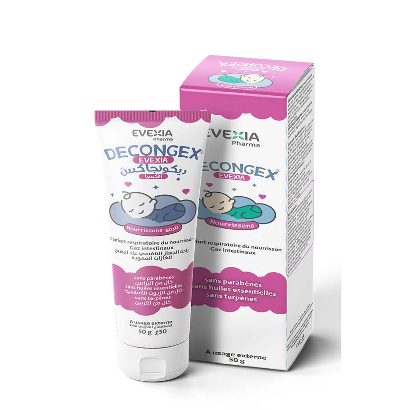 Decongex Nourrissons – Confort Respiratoire – Crème, Guimauve, Camomille, Lavande & Huile d'Olive, Décongestionnant, Apaisant, Massage Poitrine, Bébé, Tube 50 g