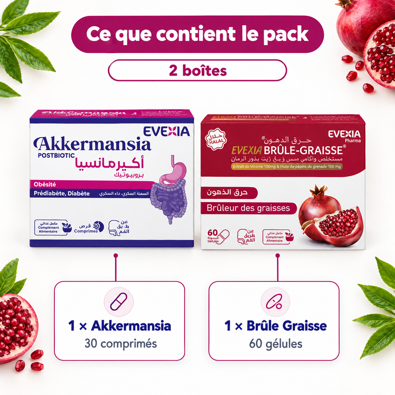 Duo Akkermansia + Brûle Graisse – contenu du pack (FR)