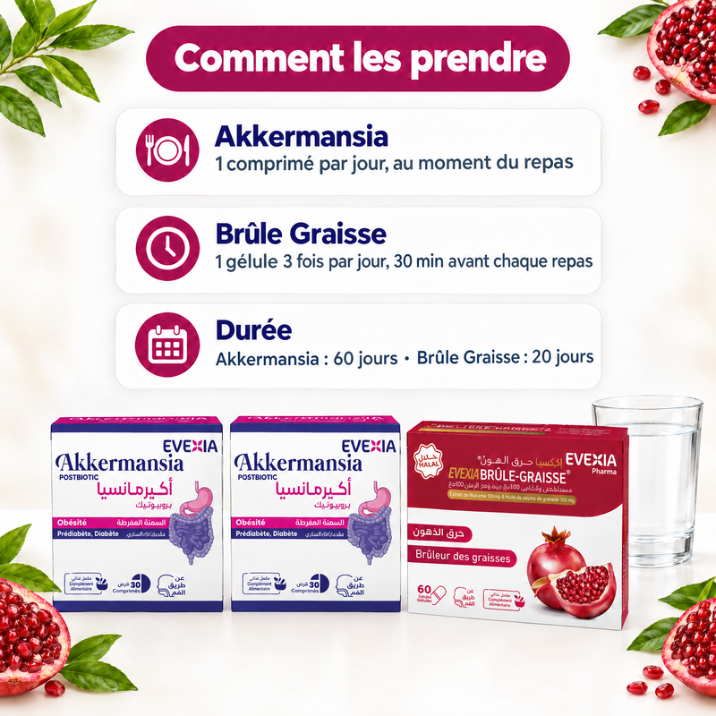 Cure 2 mois Akkermansia + Brûle Graisse – mode d’emploi (FR)
