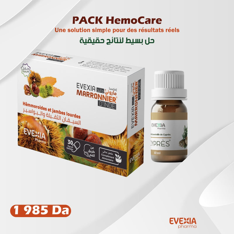 Pack HemoCare – Circulation & Apaisement – Duo Naturel, Marronnier d'Inde & Huile Essentielle de Cyprès, Jambes Lourdes, Confort Veineux, Œdèmes, Massage, Adultes
