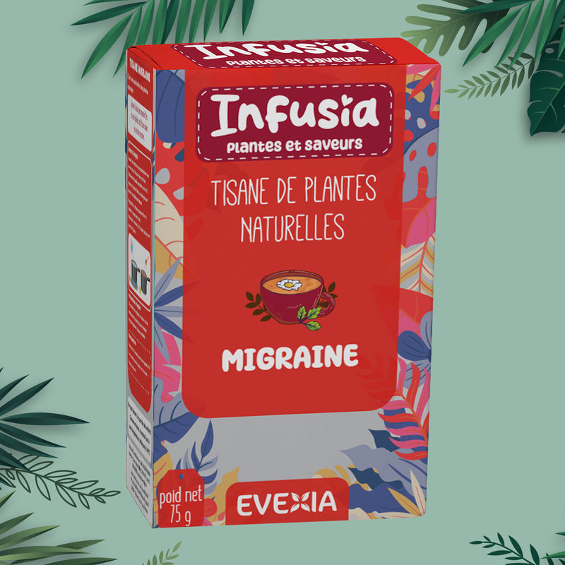 Infusia Migraine – Tisane Apaisement de la Tête, Ashwagandha, Menthe Poivrée & Thé Vert, Maux de Tête, Détente, Anti-Stress, Anti-Oxydant, Tensions Nerveuses, Adultes
