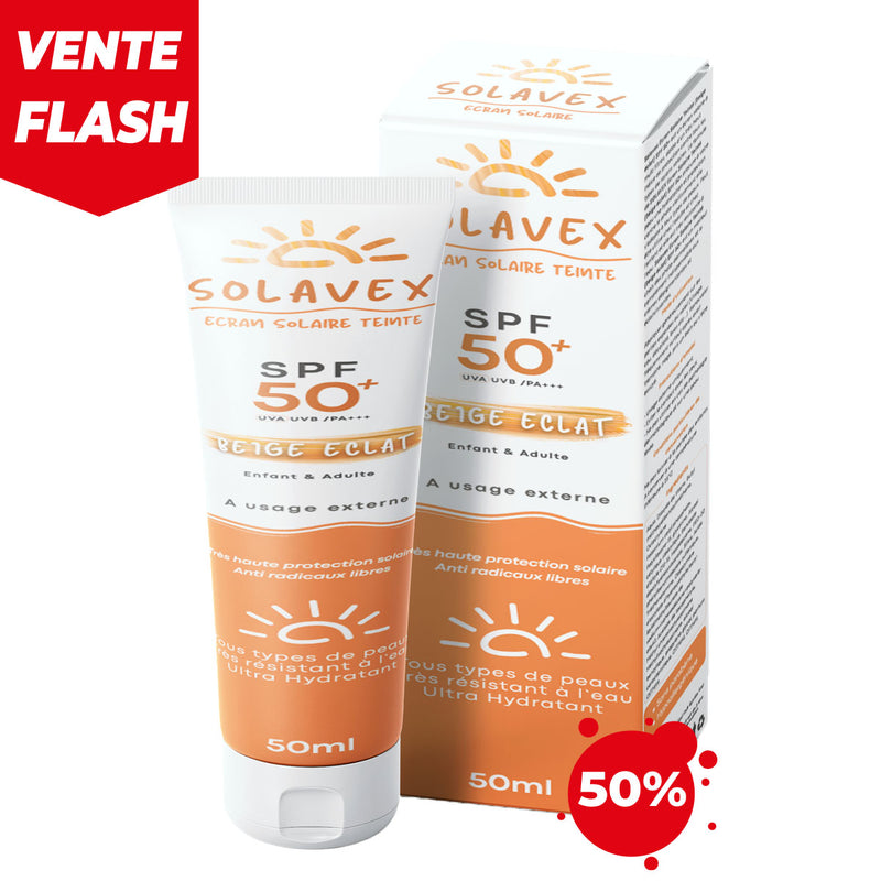 Solavex SPF50+ Teinté Beige Éclat – Protection Solaire – 50ml, Filtres UVA & UVB, Anti-Photovieillissement, Hydratation, Vitamine E, Peaux Sensibles, Visage & Corps, Adultes
