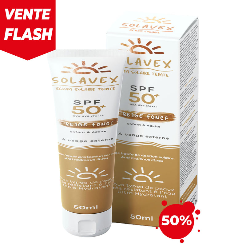 Solavex SPF50+ Teinté Beige Foncé – Protection Solaire – 50ml, Filtres UVA & UVB, Anti-Photovieillissement, Hydratation, Vitamine E, Peaux Sensibles, Visage & Corps, Adultes