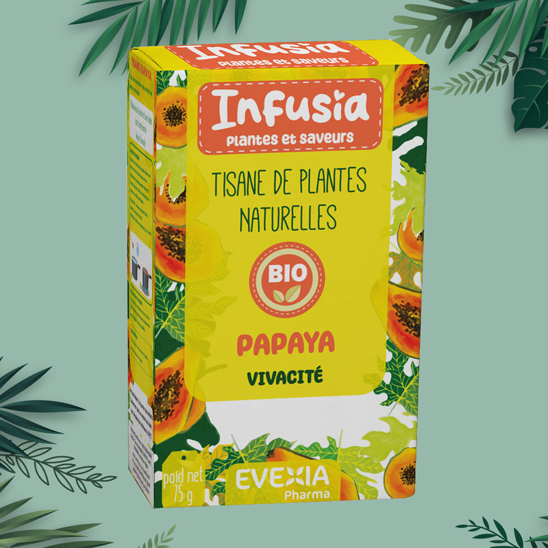 Infusia Papaya Vivacité – Tisane Métabolisme & Immunité, Feuilles de Papaye, Basilic Tulsi & Gingembre, Vitalité, Concentration, Circulation, Digestion, Adultes, Infusion de Plantes