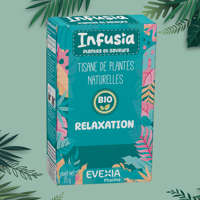 Infusia Relaxation – Tisane Détente & Anti-Stress, Ashwagandha, Brahmi & Camomille, Système Nerveux, Sommeil, Sérénité, Apaisante, Adultes, Infusion de Plantes