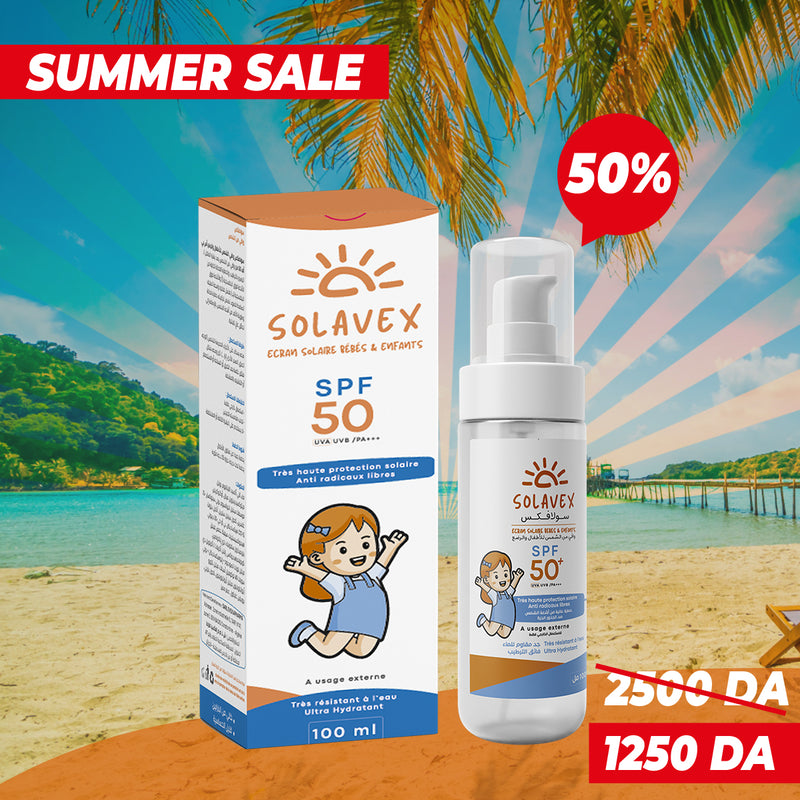 سولافكس SPF50+ للأطفال والرضع - واقي شمسي - 50 مل، ثاني أكسيد التيتانيوم وفيتامين E، حماية عالية من الأشعة فوق البنفسجية UVA و UVB، للبشرة الحساسة، ترطيب، مضاد للأشعة فوق البنفسجية