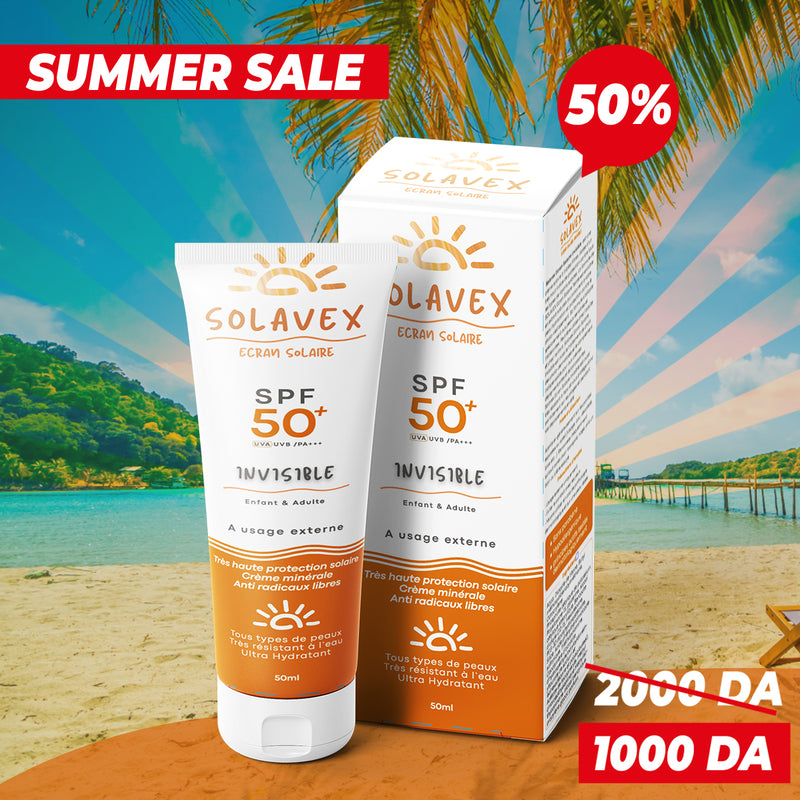 Solavex SPF50+ Invisible – Protection Solaire Visage – 50ml, Écran Solaire SPF 50+, Anti-UVA & UVB, Fini Invisible, Hydratation, Visage, Anti-Taches