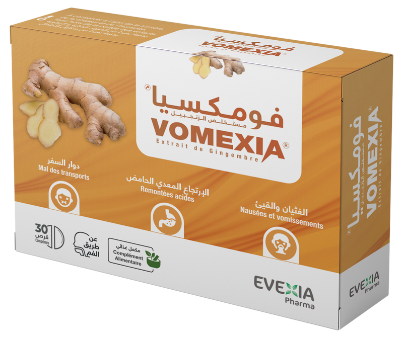 Vomexia Gingembre – Nausées & Mal des Transports – 30 comprimés, Extrait de Gingembre 100 mg, Digestion, Confort Digestif, Anti-Vomitif, Voyage, Adultes