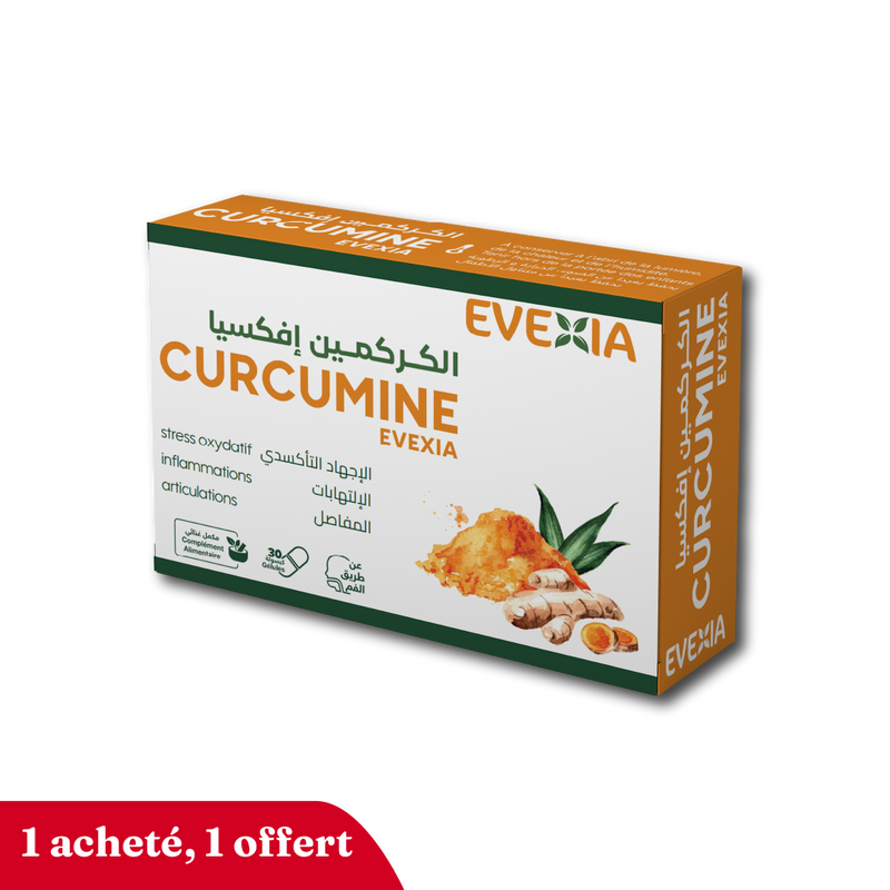 Curcumine Evexia – Confort Articulaire & Antioxydant, Extrait de Curcuma 500 mg & Poivre Noir (Pipérine), Articulations & Os, Confort Digestif, Défenses Naturelles, Anti-Stress Oxydant, Adultes