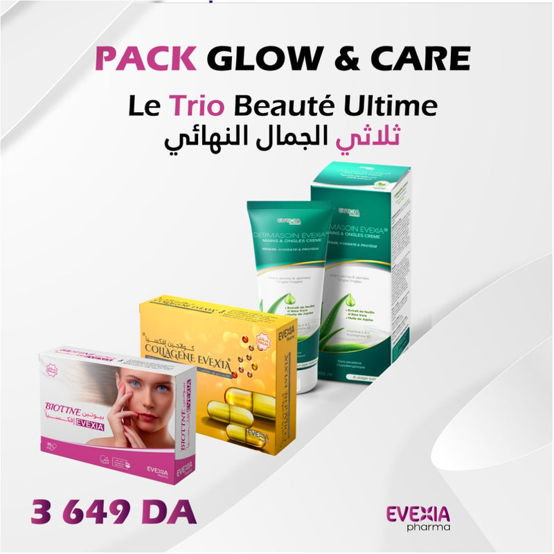 Pack Glow & Care – Trio Beauté Peau, Cheveux & Mains, Biotine, Collagène & Crème Mains, Éclat, Ongles, Hydratation, Fermeté, Anti-Âge, Femme