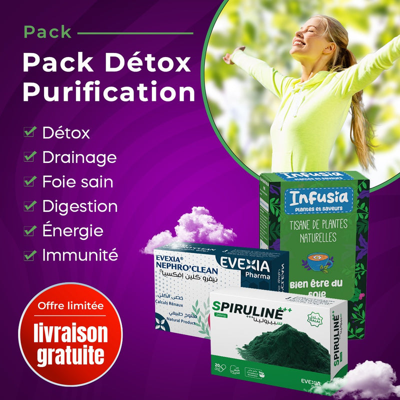 Pack Détox & Purification – Foie, Reins & Immunité, Spiruline, Plantes Hépatiques & Nephro Clean, Élimination des Toxines, Anti-Oxydant, Confort Digestif, Fonction Rénale, Énergie, Adultes