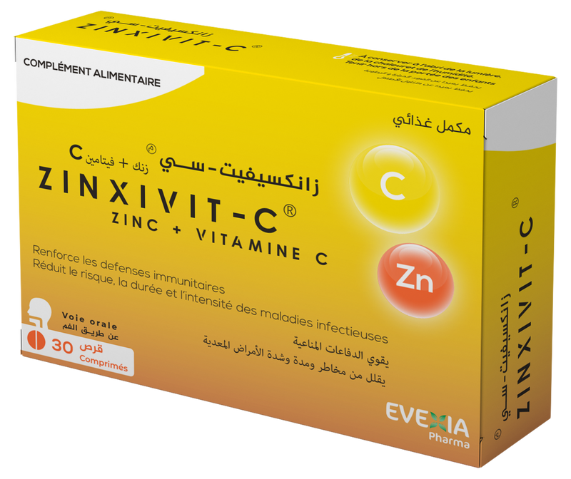 Zinxivit C 6/300 mg – Zinc & Vitamine C Immunité – 30 comprimés, Zinc & Vitamine C, Défenses Naturelles, Anti-Oxydant, Cicatrisation, Anti-Fatigue, Adultes