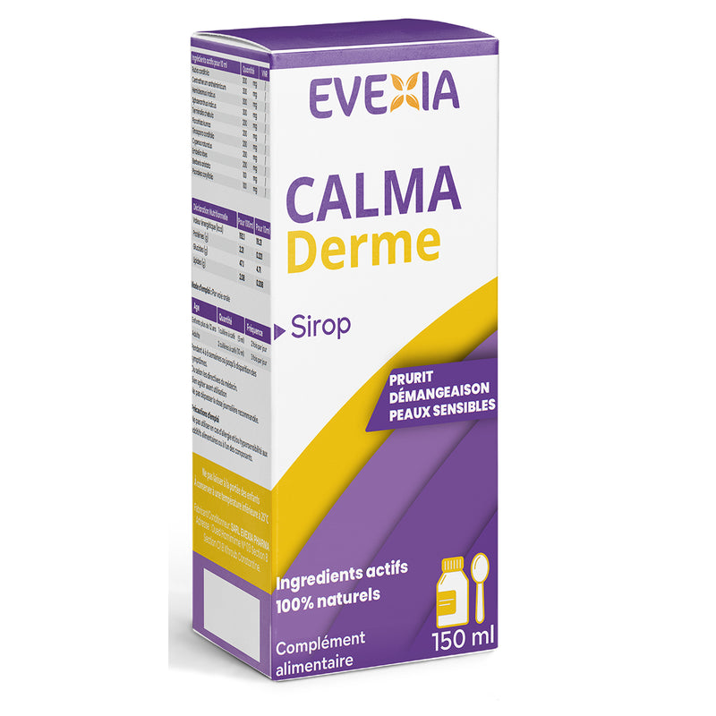Sirop Calma Derm – Apaisement de la Peau – Flacon, Plantes Ayurvédiques, Peau Nette, Anti-Oxydant, Confort Cutané, Anti-Âge, Digestion, Adultes & Enfants, Flacon 150 ml