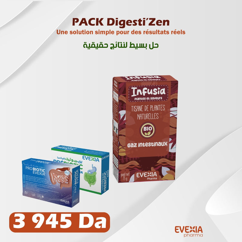 Pack Digesti'Zen – Digestion Légère & Ballonnements, Probiotiques, Psyllium & Tisane Gaz Intestinaux, Flore Intestinale, Transit, Gaz, Ventre Léger, Lot de 3