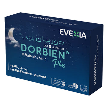 Dorbien Plus Mélatonine 5 mg – Endormissement Rapide, Sommeil de Qualité, Rythme Circadien, Réduit le Temps d'Endormissement, Détente, Réveils Nocturnes, Adultes, 15 Comprimés