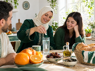 Petit-déjeuner en famille avec vitamine effervescente
