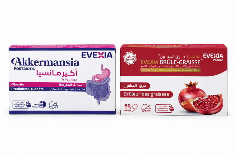 Duo Akkermansia + Brûle Graisse – 2 boîtes : 1 Akkermansia + 1 Brûle Graisse