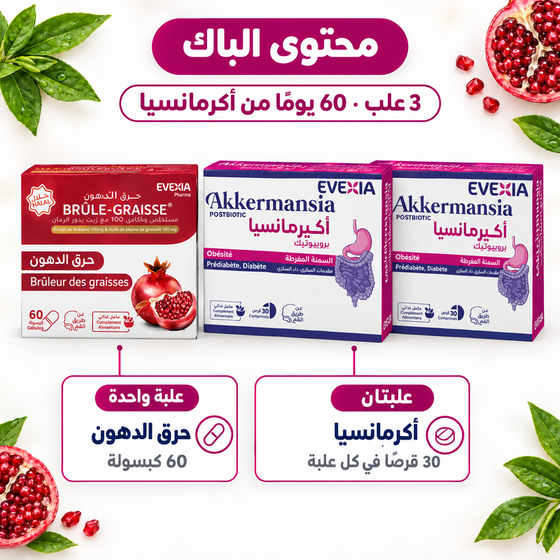 Cure 2 mois Akkermansia + Brûle Graisse – contenu du pack (AR)