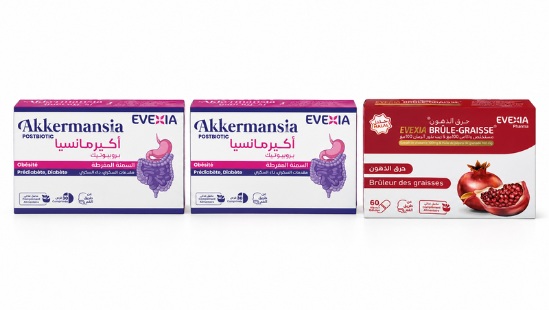 Cure 2 mois Akkermansia + Brûle Graisse – 3 boîtes : 2 Akkermansia + 1 Brûle Graisse