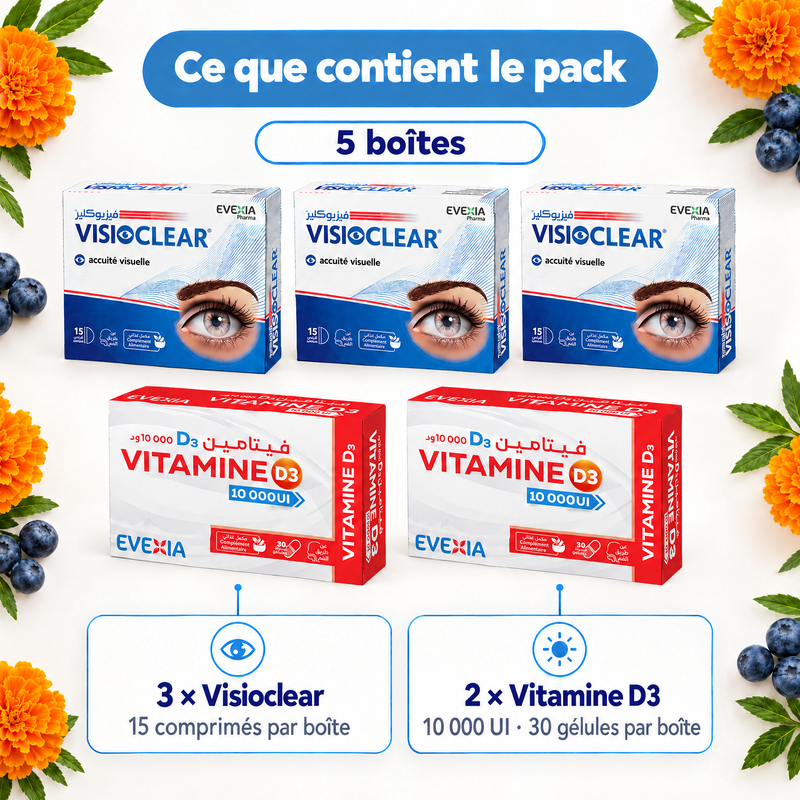 Duo Vision + Vitamine D3 – contenu du pack (FR)