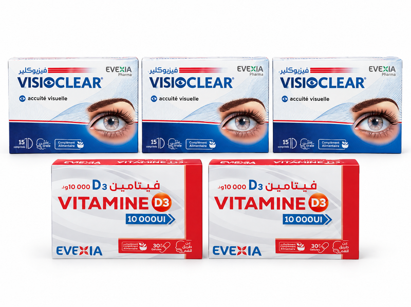 Duo Vision + Vitamine D3 – 5 boîtes : 3 Visioclear + 2 Vitamine D3 10 000 UI