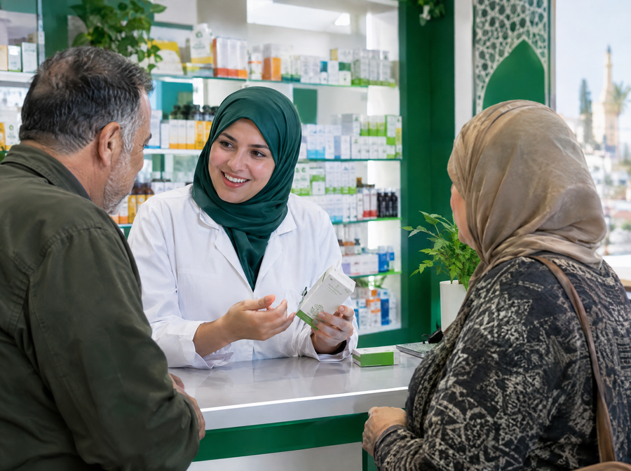 Pharmacienne partenaire conseillant des clients