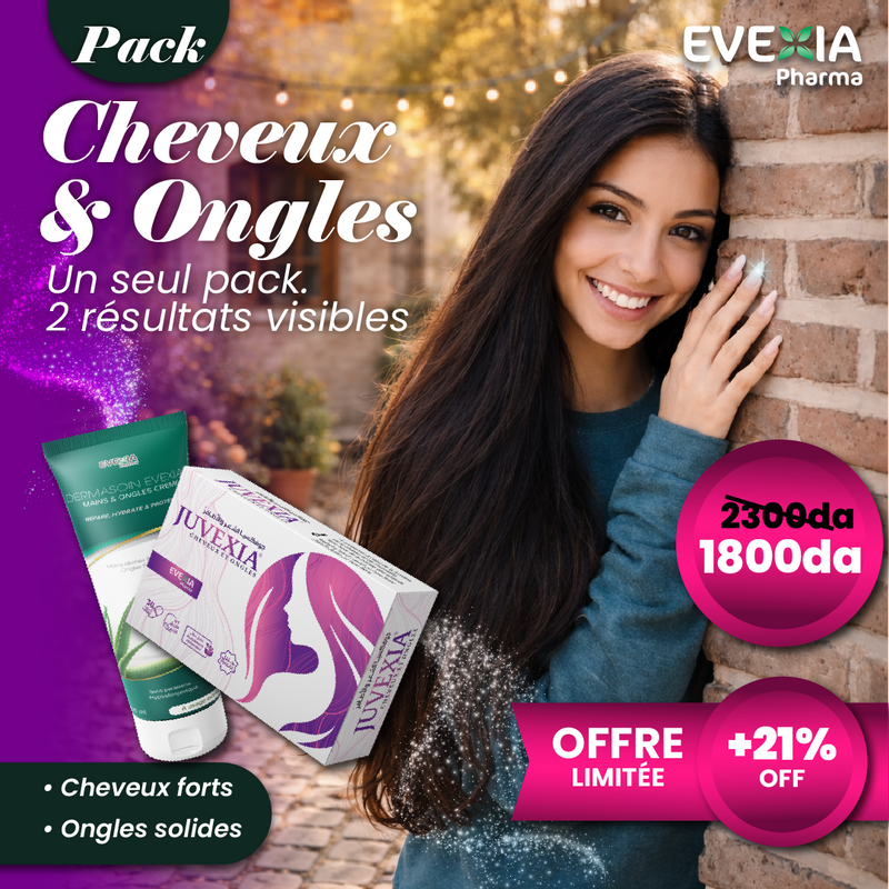 Pack Cheveux et Ongles – Force, Éclat & Soin des Mains, Vitamines & Oligo-Éléments, Fortifiant, Revitalisant, Peau, Nutrition & Hydratation, Réparation, Femme, Gélules + Crème
