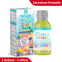 Omega 3 Junior – DHA Cerveau & Concentration Enfants, EPA 700 mg & DHA 1300 mg, Vitamines A, D & E, Fonctions Cognitives, Mémoire, Immunité, Vision, Arôme Mangue Citron, Flacon 100 ml