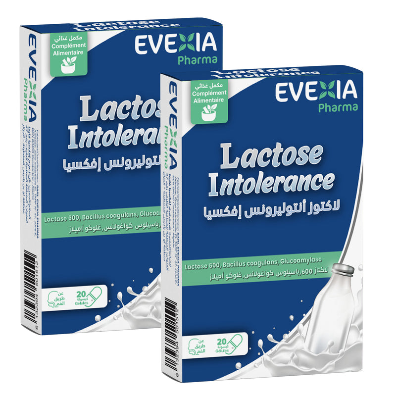 Pack 2 Boîtes Lactose Intolerance – Digestion du Lactose, Lactase & Bacillus Coagulans, Enzymes Digestives, Confort Intestinal, Flore Intestinale, Adultes, 2 x 20 Gélules