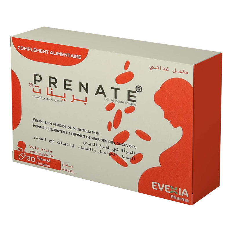 Prenate Fer & Acide Folique – Grossesse & Vitalité – 30 gélules, Fer 14 mg & Vitamine B9 200 µg, Formation du Sang, Réduit la Fatigue, Défenses Naturelles, Femmes Enceintes & Allaitantes