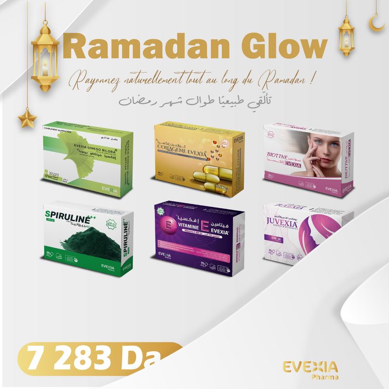 Ramadan Glow – Éclat Peau, Cheveux & Énergie – Pack, Collagène, Biotine, Spiruline & Vitamines D & E, Peau Éclatante, Cheveux & Ongles, Immunité, Anti-Oxydant, Anti-Âge, Adultes