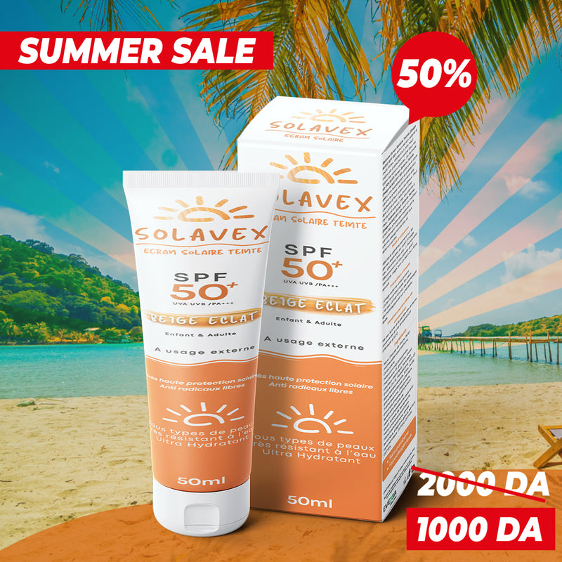 Solavex SPF50+ Teinté Beige Éclat – Protection Solaire – 50ml, Filtres UVA & UVB, Anti-Photovieillissement, Hydratation, Vitamine E, Peaux Sensibles, Visage & Corps, Adultes