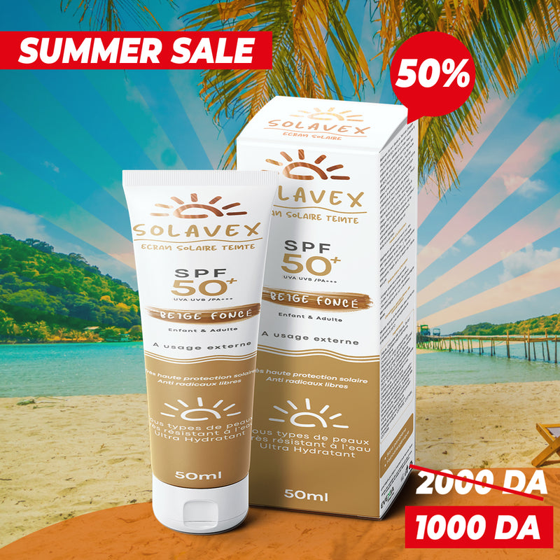 Solavex SPF50+ Teinté Beige Foncé – Protection Solaire – 50ml, Filtres UVA & UVB, Anti-Photovieillissement, Hydratation, Vitamine E, Peaux Sensibles, Visage & Corps, Adultes