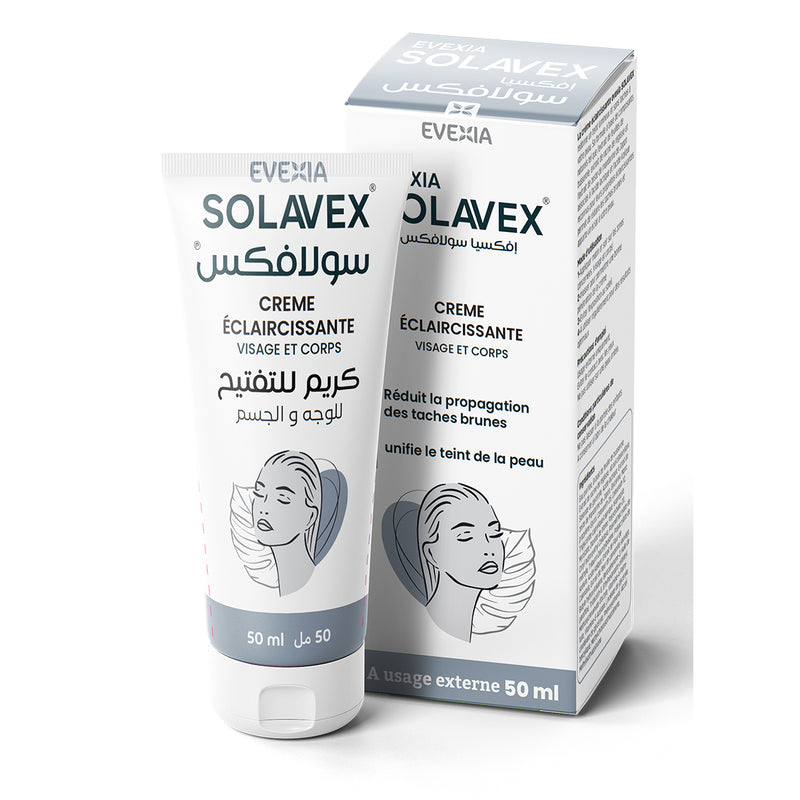 Solavex Crème Éclaircissante – Éclat & Taches Brunes, Diacétylboldine, Acide Kojique & Lactique, Extrait de Busserole & Mandarine du Japon, Anti-Taches Pigmentaires, Teint Unifié, Anti-Oxydant, Peau Lisse, Adultes