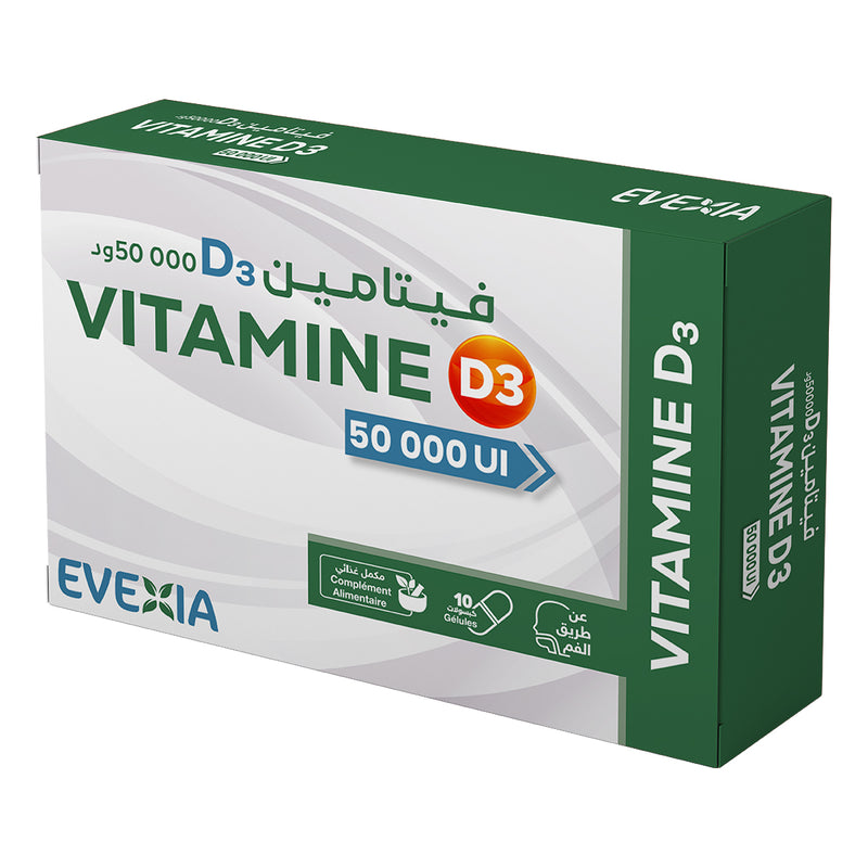 Vitamine D3 50 000 UI – Os & Immunité – 10 gélules, Vitamine D3, Absorption du Calcium, Ossature, Dents, Fonction Musculaire, Défenses Naturelles, Adultes